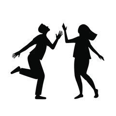 A black silhouette of a man and woman dancing on a white isolated background. Cute funny couple of dancers,  vector illustration.