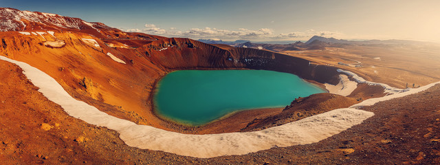 Majestic Viti crater in Krafla volcanic area, Iceland. Tipical Icelandic nature landscape. Great view on azure lake in Viti crater. Iceland the country of many volkans, and Glaciers. © jenyateua