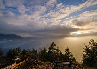 Berchtesgadener Land and mount Watzmann silhouette in contra light view, Germany