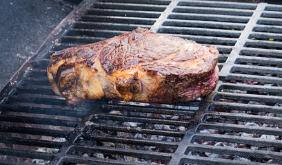 Grilled beef steak cooked, golden, juicy, flavorful piece of meat