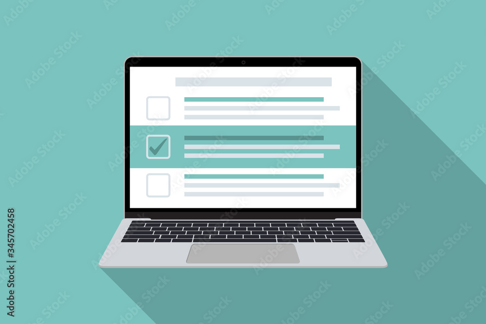 Aufkleber Laptop with checklist in a flat design with long shadow. List with checkboxes