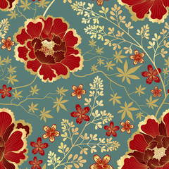 Floral seamless pattern. Flower background. Flourish ornamental tile wallpaper with flowers in far east oriental style.