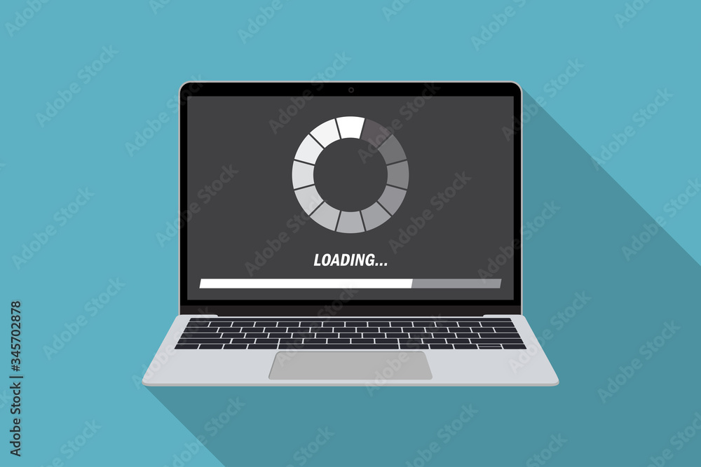 Aufkleber laptop with loading process system in a flat design