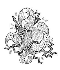 Zentangle stylized cartoon hand drawn bird coloring page. Vector image