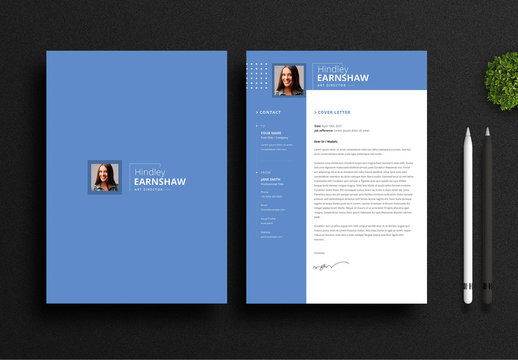 Resume and Cover Letter Layout with Blue Accents