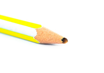Yellow and silver color striped wood pencil placed on a white background