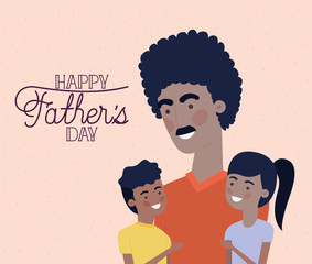 Happy fathers day man son and daughter cartoon vector design
