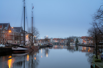 Fototapeta premium Night view of canal in Haarlem, Netherlands