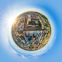 Miniature planet of Lviv. 360 degree view