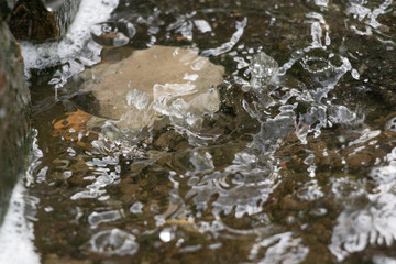Puddles after rain, water drops close view. Nature.