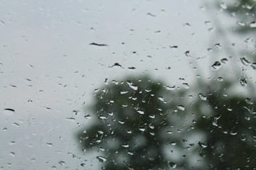 rain outside the window close up