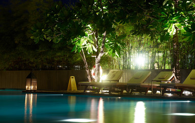 swimming pool with light in night scene