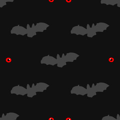 Seamless pattern bats and eyes of vampire. Halloween. Bloodthirsty monsters in dark on eve of All Saints Day. Vector hand drawn. Design for halloween party, invitation, flyer, decoration, packaging.