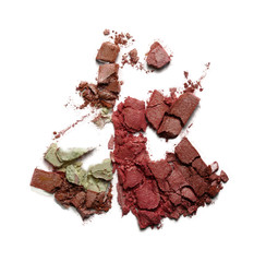 smashed pressed make up powder on isolated white background