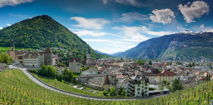 panorama view of the city of Chur in Switzerland