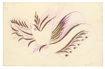 vintage drawing of a bird with a feather