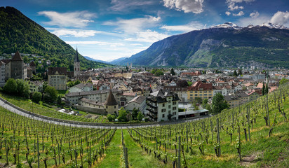 Fototapeta na wymiar panorama view of the city of Chur in Switzerland