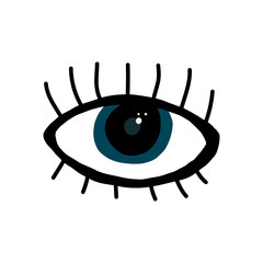 Magic turquoise evil eye on an isolated white background. Mascot. Different forms. Flat design. Flat style, contour. Design for application, print on fabric, wallpaper. Vector stock illustration.