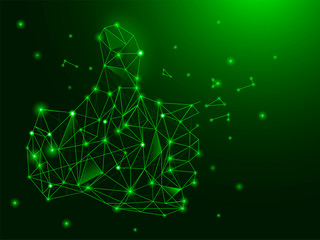 Illustration of a luminous hand with thumb up with a constellation in creative triangulation style