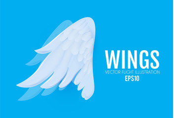 3D cartoon and realictic angel white wings. Paper cut fly design.