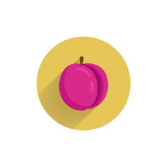 plum colorful flat icon with long shadow. plum fruit flat icon