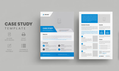 Case Study Template | Business Case Study Booklet Layout with blue elements | Double Side Flyer Template