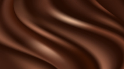 Chocolate wave background. Flowing smooth satin texture, dark brown creamy chocolate pattern. Vector illustration