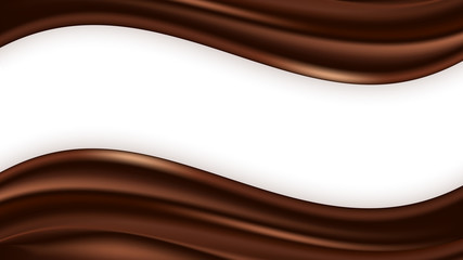 Chocolate wave swirl background. Wavy satin texture, chocolate smooth color flow. Vector illustration for abstract design