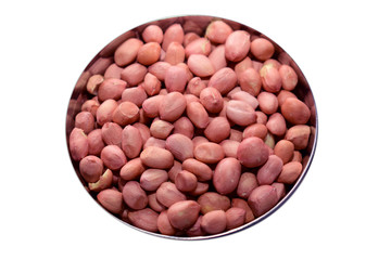 Peanuts nuts isolated with bowl on white background. 