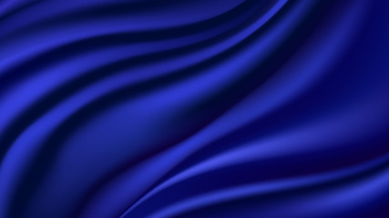 Obraz premium Blue silk wavy background. Smooth shiny satin texture, deep blue wave color flow. Abstract vector illustration