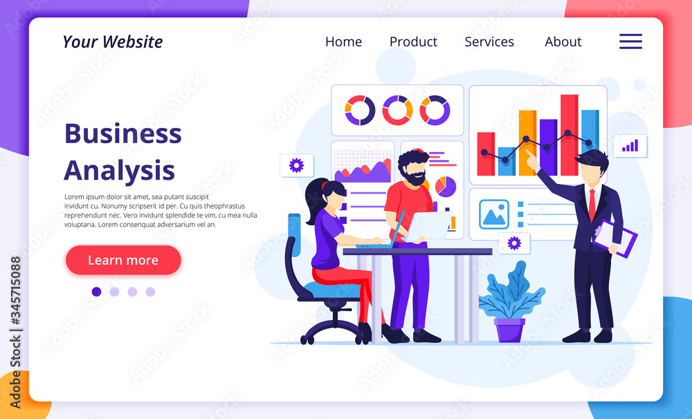 Aufkleber business analysis concept, people sitting on desk work with charts and graphic data visualization. m