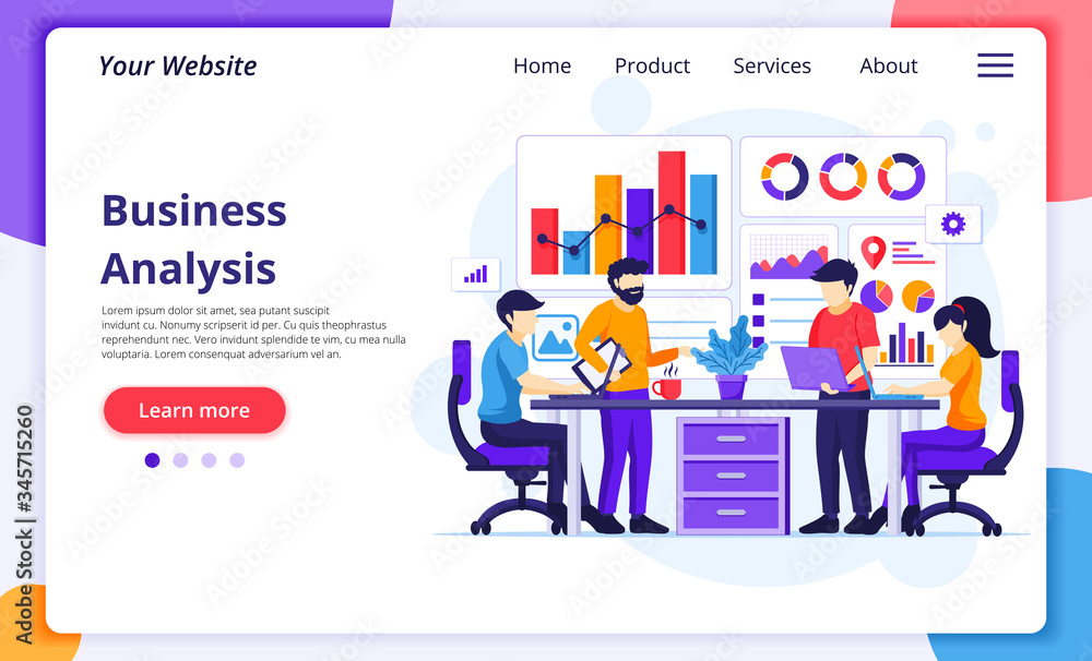 Aufkleber business analysis concept, people sitting on desk work with charts and graphic data visualization. m