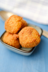 Arancini fried risotto balls in a bowl ready to be eaten