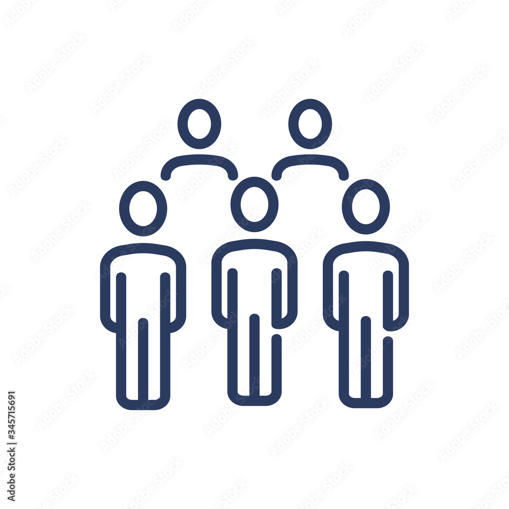 Poster people standing in row thin line icon. team, cooperation, work isolated outline sign. teamwork and b