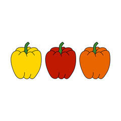 Set of paprika. Orange, yellow and red. Vector illustration.