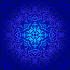 Vintage psychedelic trippy colorful fractal pattern. Gradient blue, dark blue colors.