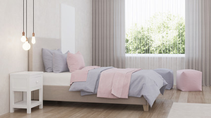 Fototapeta premium Bedroom designed for girls. Kids room design. 3D rendering.