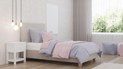 Bedroom designed for girls. Kids room design. 3D rendering.
