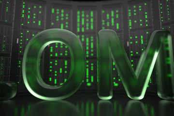 Omani domain .om on server room background. Internet in Oman related conceptual 3D rendering