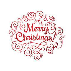 Merry Christmas - decorative ornate lettering. Holiday greeting design.