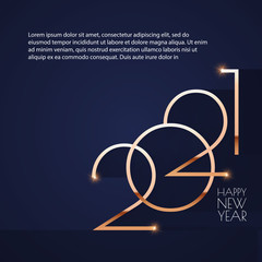 Happy new 2021 year Elegant gold text with light. Minimalistic text template.