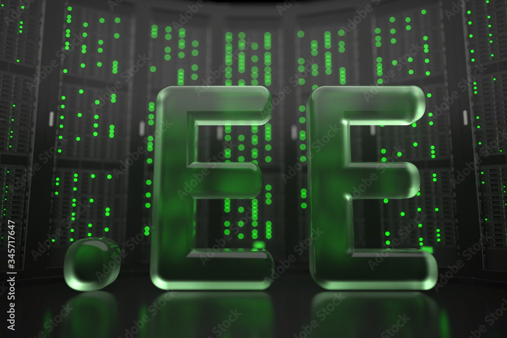 Poster estonian domain .ee on server room background. internet in estonia related conceptual 3d rendering