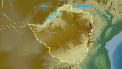 Zimbabwe, topographic relief - light glow