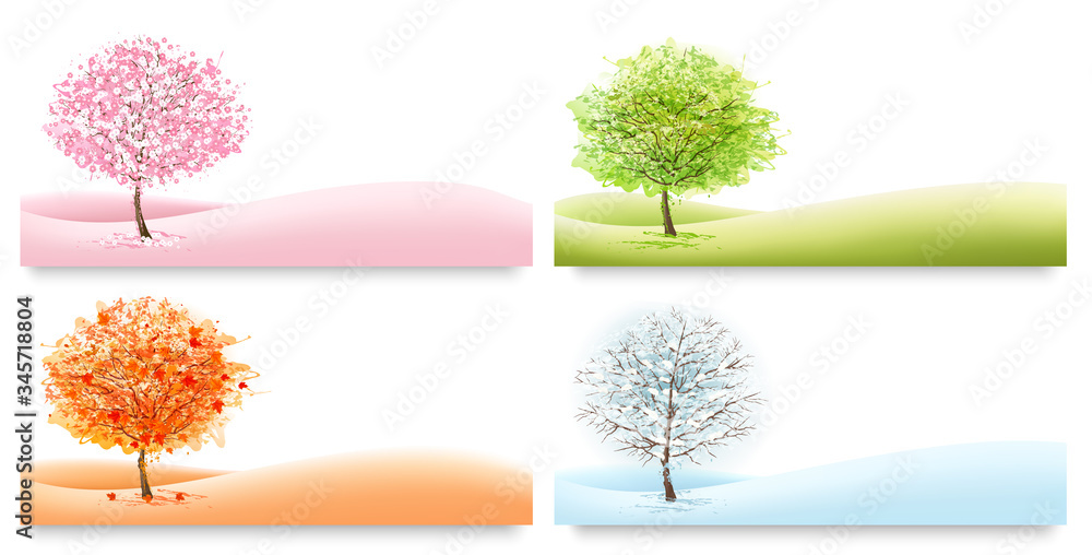 Aufkleber Four Nature Backgrounds with stylized trees representing different seasons. Vector.