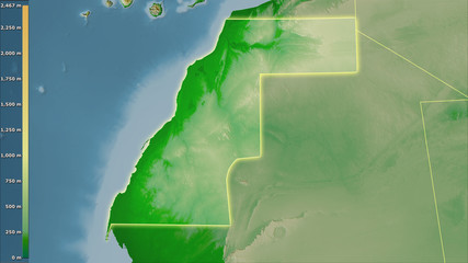 Western Sahara, topographic physical - light glow