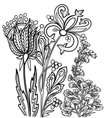 contour illustration flowers antistress coloring book for children and adults bouquet nature ornament print vector stroke line