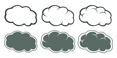 Clouds logo. Vector design. Set of six types of clouds drawn in comic style