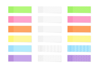 Sticky colorful and textured note paper or marker set in flat style isolated on white.