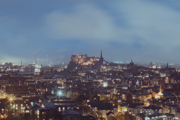 Fototapeta na wymiar Top view of Edinburgh Castle and city in the evening, Edinburgh, Scotland, United Kingdom