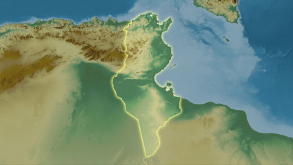Tunisia, topographic relief - light glow